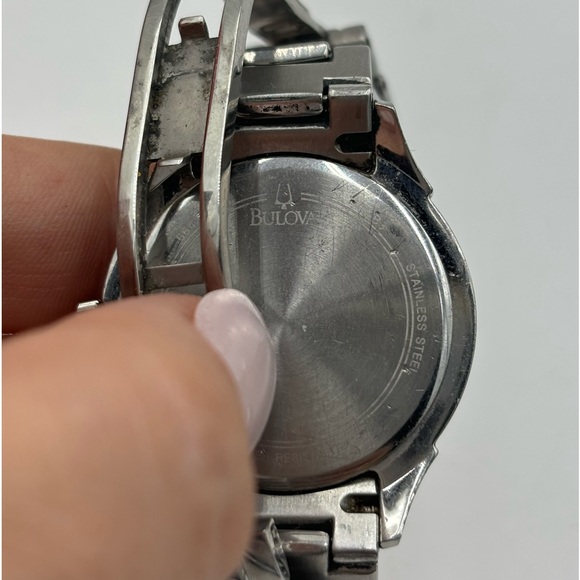 BULOVA Crystal Bezel White MOP Dial Stainless Steel Silver Bracelet Watch - Picture 4 of 6